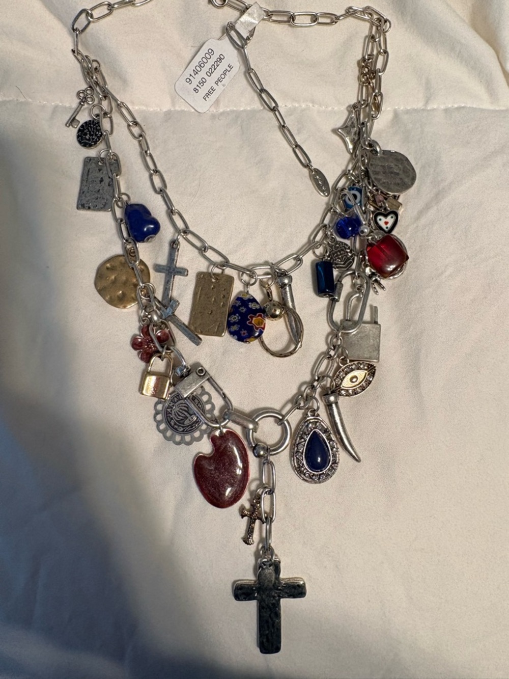 New with tag Free People Maxamillion, Silver-Tone Multi-Charm Necklace